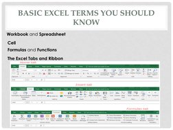 BASIC EXCEL TERMS YOU SHOULD 
KNOW
Workbook and Spreadsheet
Cell
Formulas and Functions
The Excel Tabs and Ribbon
