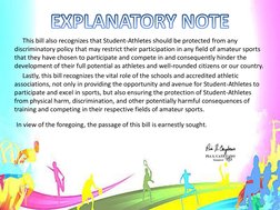 This bill also recognizes that Student-Athletes should be protected from any 
discriminatory policy that may restrict their p