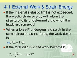 3
4-1 External Work & Strain Energy
If the material’s elastic limit is not exceeded, 
the elastic strain energy will return