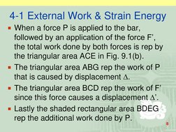 8
4-1 External Work & Strain Energy
When a force P is applied to the bar, 
followed by an application of the force F’, 
the
