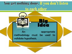 An
appropriate
methodology
must
be
used
to
validate hypothesis.BigIdeaYou get nothing done,If you don’t listen to each other
