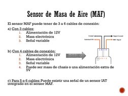 El sensor MAF puede tener de 3 a 6 cables de conexión:
a) Con 3 cables: 
1.
Alimentación de 12V
2.
Masa electrónica
3.
Señal