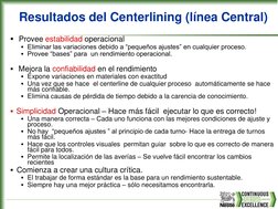 Resultados del Centerlining (línea Central)
Provee estabilidad operacional 
Eliminar las variaciones debido a “pequeños aju