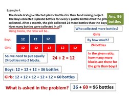 Example 4.
The Grade 6 Virgo collected plastic bottles for their fund raising project. 
The boys collected 3 plastic bottles