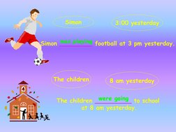 Simon _________ football at 3 pm yesterday.
The children __________ to school 
at 8 am yesterday.
Simon
3:00 yesterday
The ch