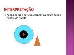 INTERPRETAÇÃO
Kappa zero: o reflexo corneal coincide com o 
centro da pupila
