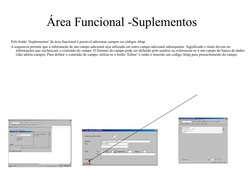 Área Funcional -Suplementos
Pelo botão ‘Suplementos’ da área funcional é possível adicionar campos ou códigos Abap. 
A se