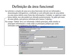 Definição da área funcional
Ao solicitar a criação de uma nova área funcional, deverá ser informada a 
denominação (obrig