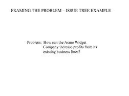 FRAMING THE PROBLEM – ISSUE TREE EXAMPLE
Problem:  How can the Acme Widget 
Company increase profits from its 
existing b