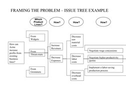 FRAMING THE PROBLEM – ISSUE TREE EXAMPLE
How can 
Acme 
increase 
profits from 
existing 
business 
lines? 
From 
Widgets