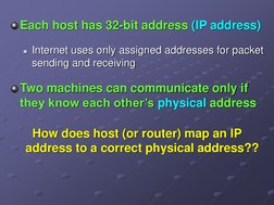Each host has 32-bit address (IP address)
Internet uses only assigned addresses for packet 
sending and receiving
Two machin