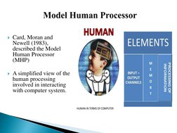 Card, Moran and 
Newell (1983),  
described the Model 
Human Processor 
(MHP)
A simplified view of the 
human processing 
i