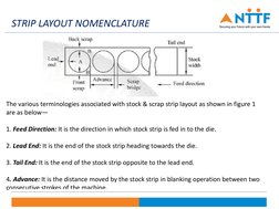 The various terminologies associated with stock & scrap strip layout as shown in figure 1 
are as below—
1. Feed Direction: I