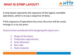WHAT IS STRIP LAYOUT?
A strip layout represents the sequence of the logical, workable
operations, which is to say a sequence