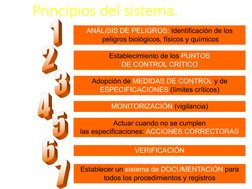 ANÁLISIS DE PELIGROS: Identificación de los
peligros biológicos, físicos y químicos
Establecimiento de los PUNTOS 
DE CONTROL