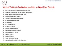 Tel:+011-40394315| 91-9650202445
Ethical Hacking and Countermeasurescertification

Penetration Testing and Security Analyst