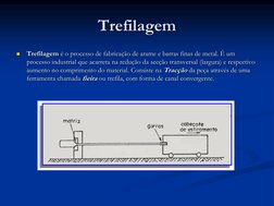 Trefilagem

Trefilagem é o processo de fabricação de arame e barras finas de metal. É um 
processo industrial que acarreta n