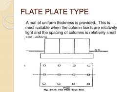 FLATE PLATE TYPE
A mat of uniform thickness is provided.  This is 
most suitable when the column loads are relatively 
light