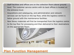 Plan Function Management
Staff facilities and offices are on the collection floors above ground 
level. The customer service