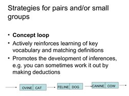 Strategies for pairs and/or small 
groups
• Concept loop
• Actively reinforces learning of key 
vocabulary and matching d