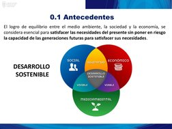 0.1 Antecedentes
El logro de equilibrio entre el medio ambiente, la sociedad y la economía, se 
considera esencial para satis