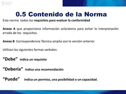 Esta norma  todos los requisitos para evaluar la conformidad
Anexo A que proporciona información aclaratoria para evitar la i