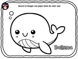 decora la imagen con papel china de color azul  Ballena      
