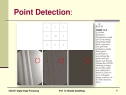 Point Detection: 
8 
CSC447: Digital Image Processing 
 
Prof.  Dr. Mostafa GadalHaqq.  
