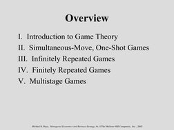 Michael R. Baye,  Managerial Economics and Business Strategy, 4e. ©The McGraw-Hill Companies,  Inc. , 2002
Overview
I.  Intr