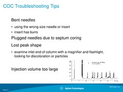 2009 Expert Tour
Page 10
COC Troubleshooting Tips
Bent needles
• using the wrong size needle or insert
• insert has burrs
Plu