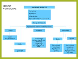 SINDROME NEFRITICO
•Hematuria
•Proteinuria
•Hipertension
•Perdida leve de la funcion renal
Manejo Nutricional
Tipo de Dieta:
