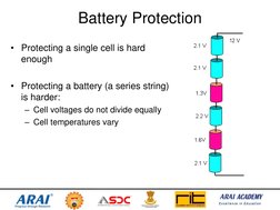 Battery Protection 
• Protecting a single cell is hard 
enough 
 
• Protecting a battery (a series string) 
is harder: 
– Cel
