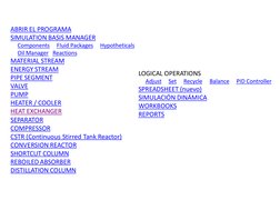 ABRIR EL PROGRAMA
SIMULATION BASIS MANAGER
Components
Fluid Packages
Hypotheticals
Oil Manager Reactions
MATERIAL STREAM
ENER