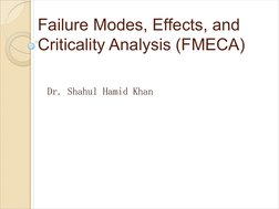 Failure Modes, Effects, and 
Criticality Analysis (FMECA)
Dr. Shahul Hamid Khan

