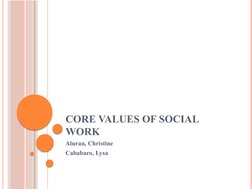 CORE VALUES OF SOCIAL 
WORK
Aluran, Christine
Cababaro, Lysa
