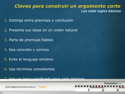 (http://www.presentationpoint.de/)jsterling@uniautonoma.edu.co    Page 2
Claves para construir un argumento corto
1. Distin