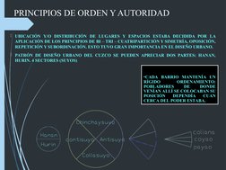 PRINCIPIOS DE ORDEN Y AUTORIDAD
UBICACIÓN Y/O DISTRIBUCIÓN DE LUGARES Y ESPACIOS ESTABA DECIDIDA POR LA 
APLICACIÓN DE LOS P