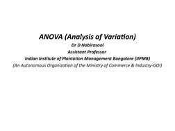 ANOVA (Analysis of Variation)
Dr D Nabirasool
Assistant Professor 
Indian Institute of Plantation Management Bangalore (IIPMB