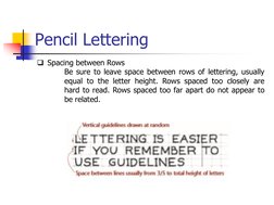 Pencil Lettering
Spacing between Rows
Be sure to leave space between rows of lettering, usually
equal to the letter height.