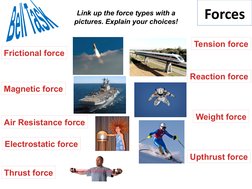 Forces
Link up the force types with a 
pictures. Explain your choices!
Frictional force
Weight force
Reaction force
Tension f