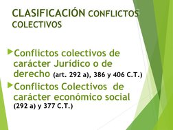 CLASIFICACIÓN CONFLICTOS 
COLECTIVOS
CLASIFICACIÓN CONFLICTOS 
COLECTIVOS
Conflictos colectivos de 
carácter Jurídico o de