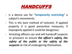 Essential Handcuffing Techniques Guide | PDF | Handcuffs | Criminal Law