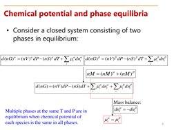 Chemical potential and phase equilibria
• Consider a closed system consisting of two 
phases in equilibrium:

+
−
=
i
i
i dn