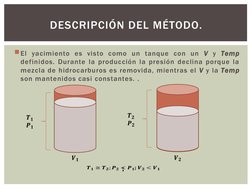 El yacimiento es visto como un tanque con un V y Temp 
definidos. Durante la producción la presión declina porque la 
mezcla
