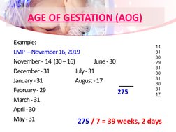 AOG and EDD Calculation in Pregnancy | PDF | Teaching Methods & Materials