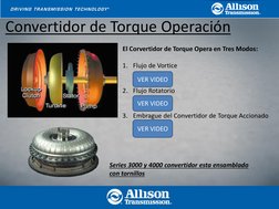 Series 3000 y 4000 convertidor esta ensamblado 
con tornillos 
Convertidor de Torque Operación 
El Corvertidor de Torque Oper