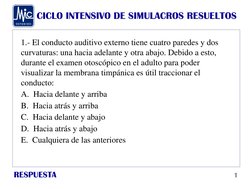 CICLO INTENSIVO DE SIMULACROS RESUELTOS
RESPUESTA
1.- El conducto auditivo externo tiene cuatro paredes y dos 
curvaturas: un