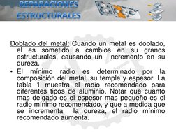Doblado del metal: Cuando un metal es doblado, 
el es sometido a cambios en su granos 
estructurales, causando un  incremento