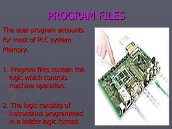 PROGRAM FILES
PROGRAM FILES
The user program accounts 
The user program accounts 
for most of PLC system 
for most of PLC