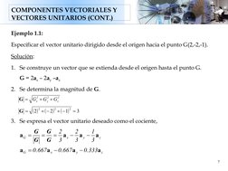 COMPONENTES VECTORIALES Y 
VECTORES UNITARIOS (CONT.)
7
Ejemplo 1.1:  
Especificar el vector unitario dirigido desde el orige